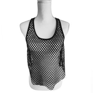 BLACK MESH HOLLOW FISHNET CUT OUT RACER BACK TANK TOP